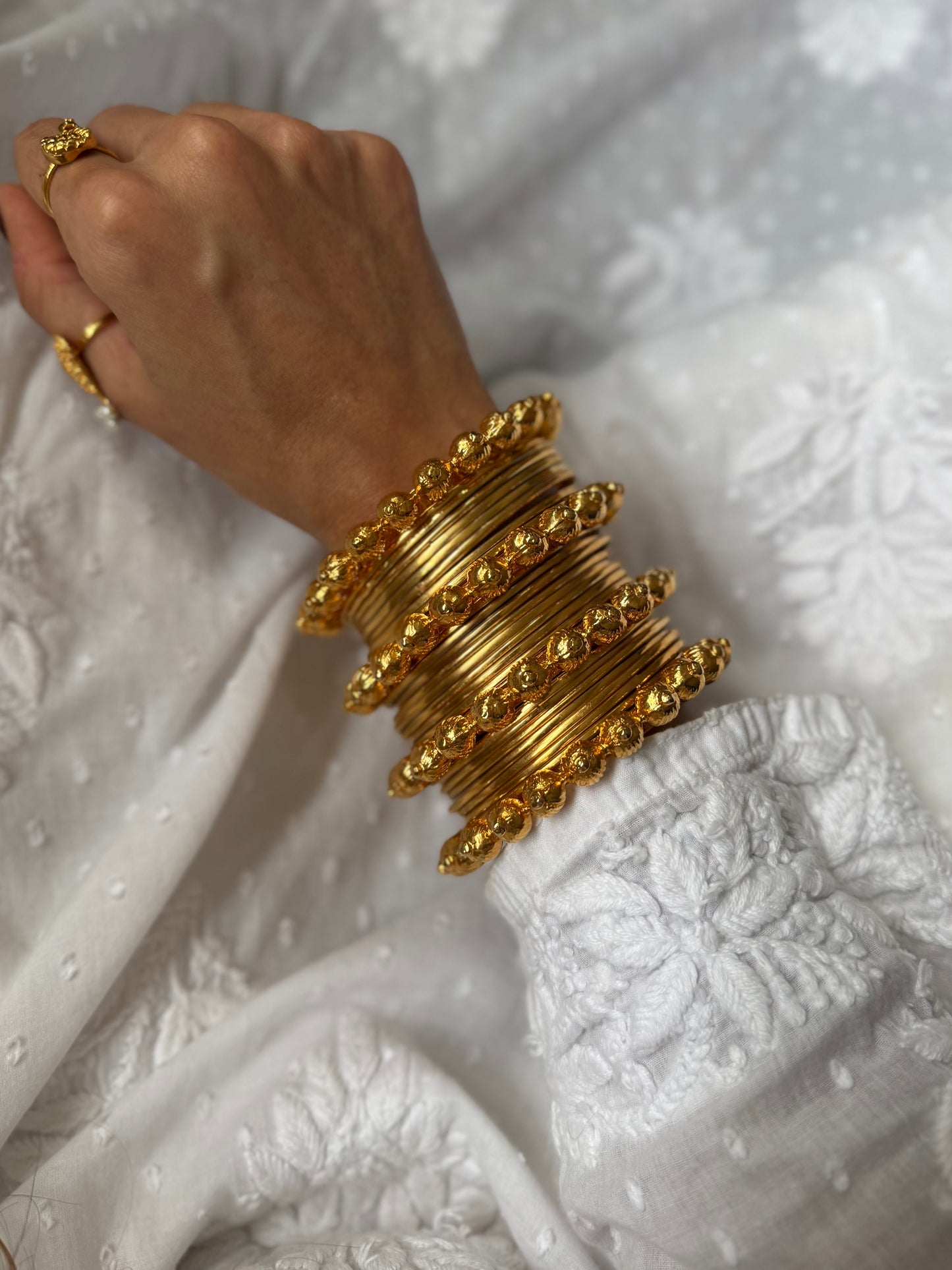Gold Plated Ball Bangle Set