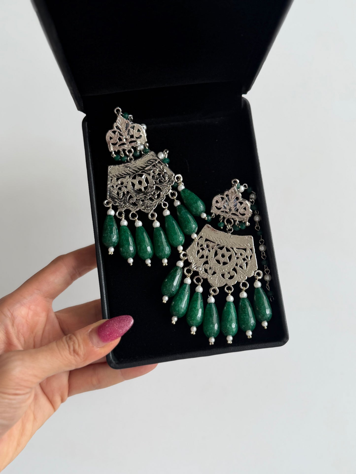 Emerald Drop Chandtara Earrings.