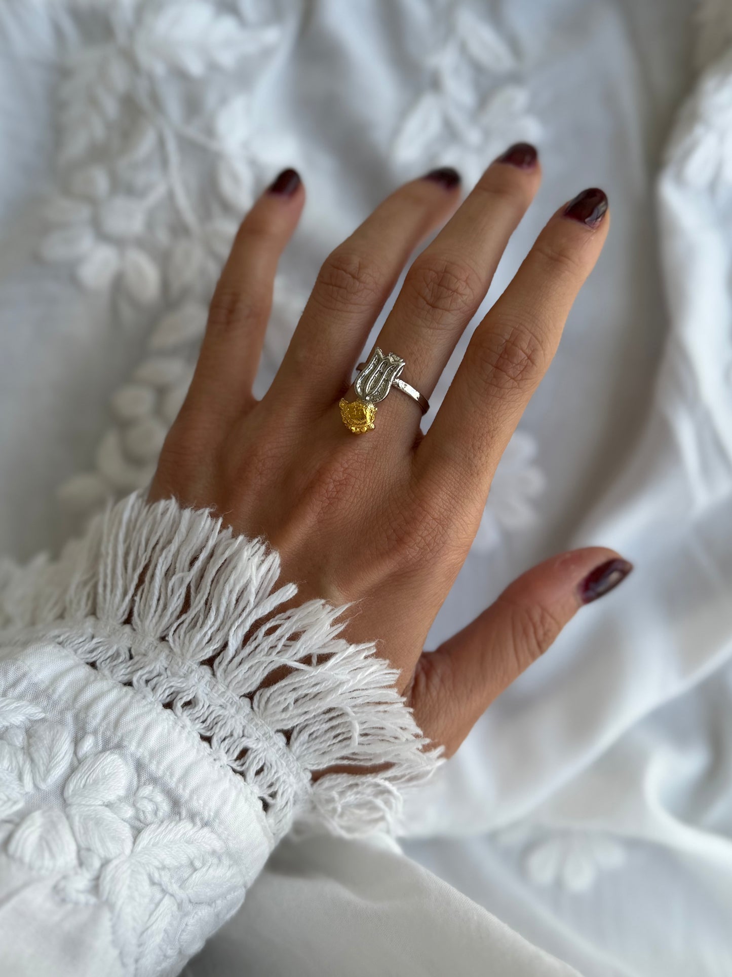 Silver and Gold Plated Lotus Ring