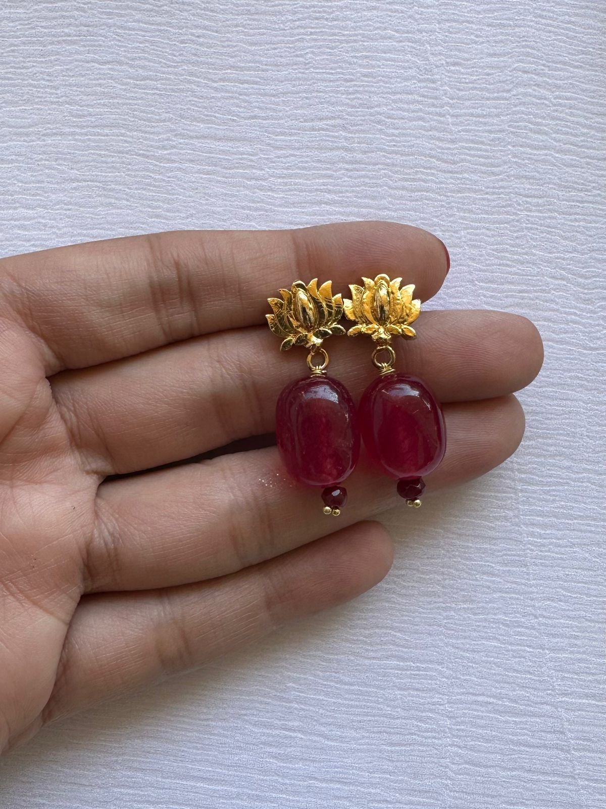 Gold Plated Ruby Lotus Studs