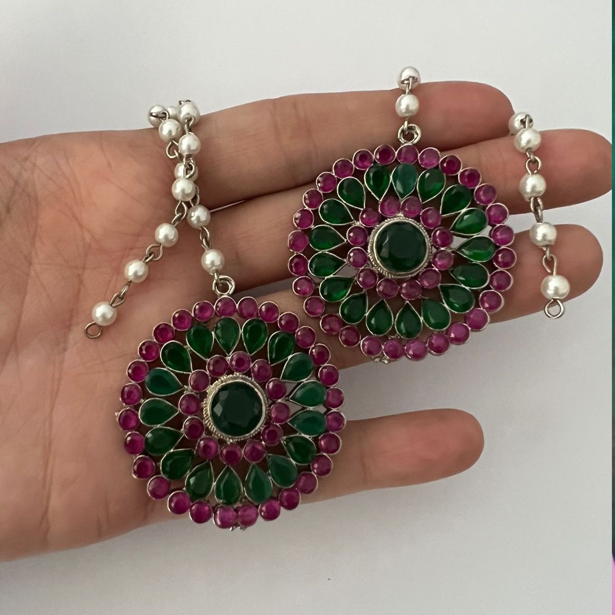 Green onyx and Chaitum stone x Pearl Big Studs