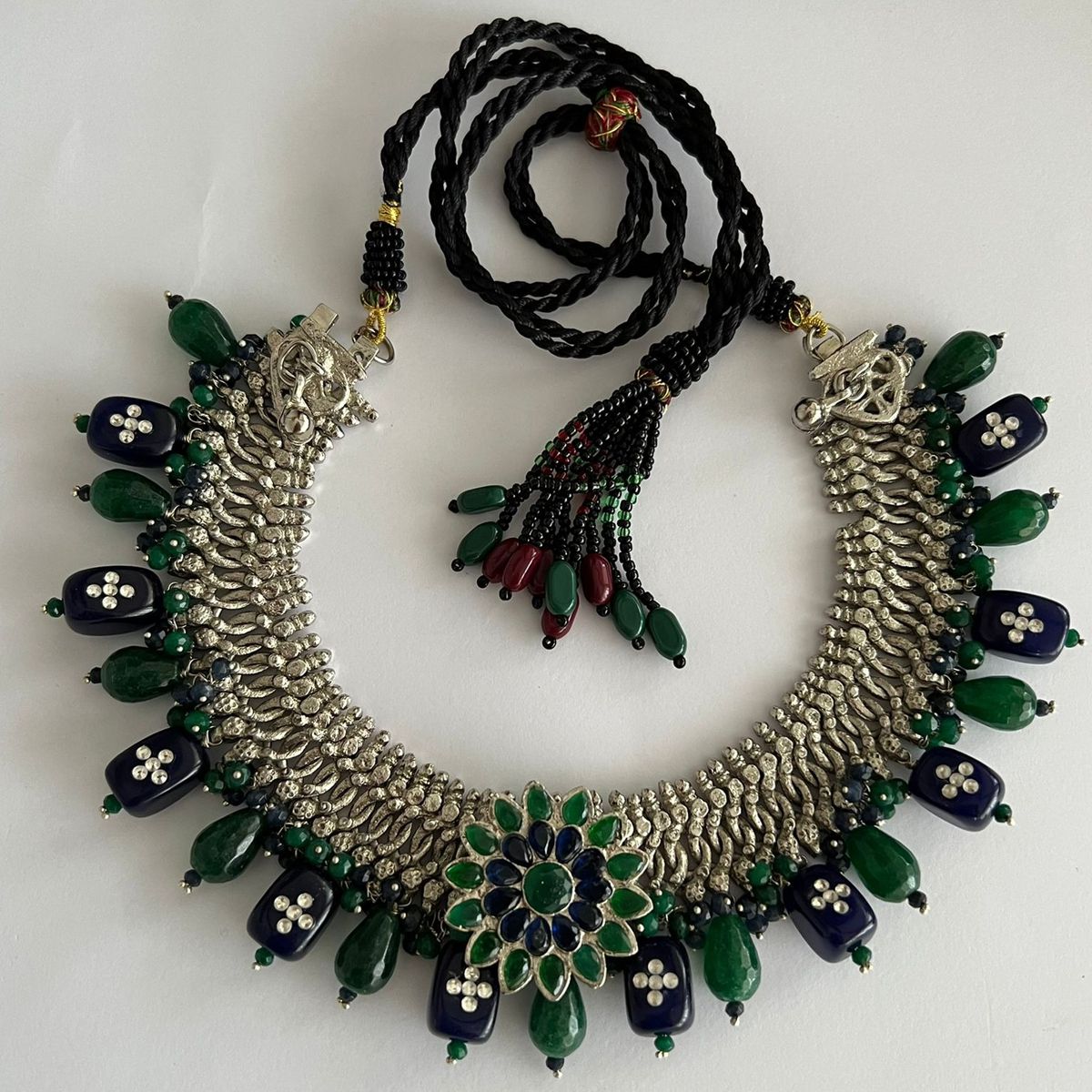 Green Onyx x Blue Sapphire Floral Choker