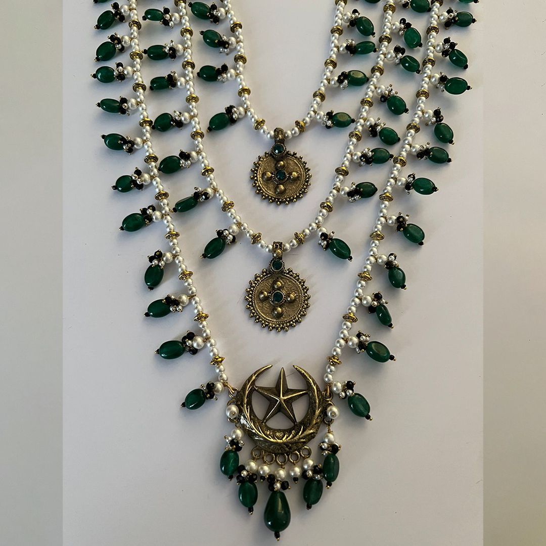Chand Tara Teen Lara Emerald Mala