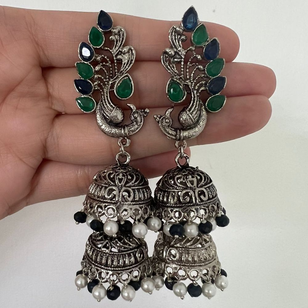 Antique Silver Peacock Jhumke