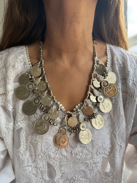 Silver Plated Old Coin Mala