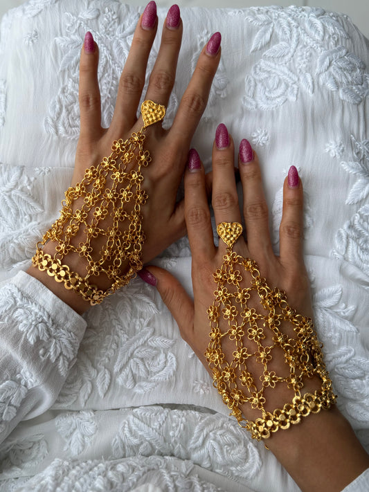 Gold Plated Filigree Hathphool (single piece)