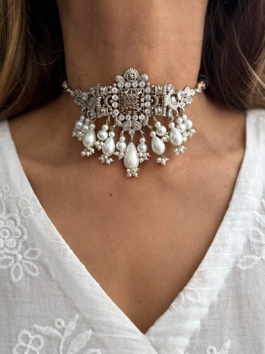 Silver and Pearl Peacock choker