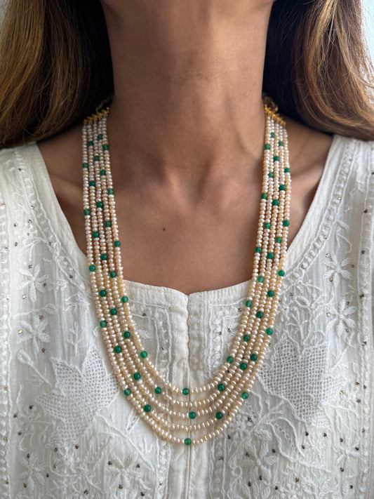 Gold Plated Real Pearl Emerald Mala