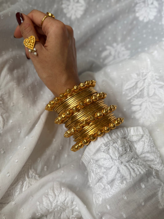 Gold Plated Ball Bangle Set