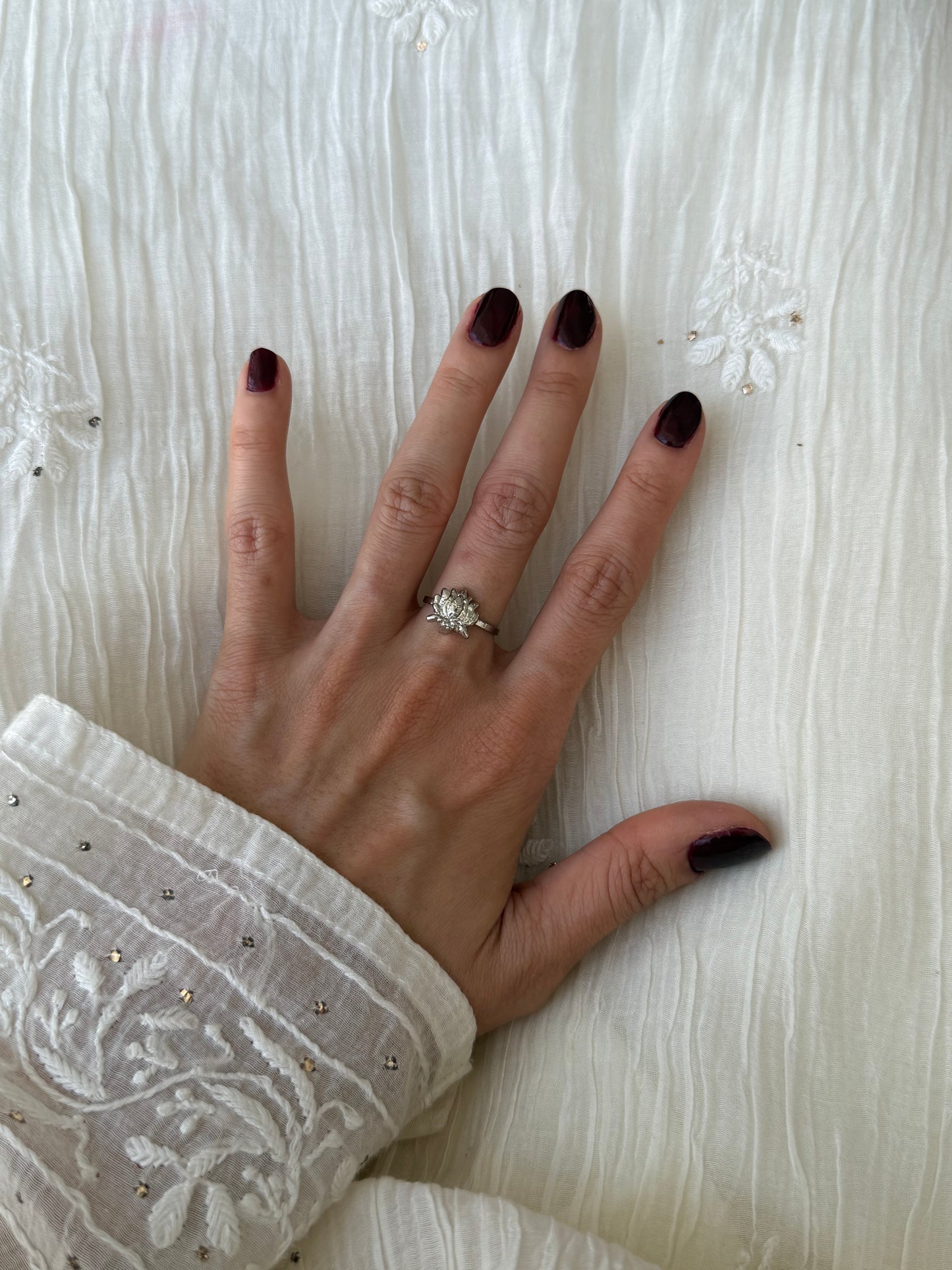 Silver Plated Lotus Ring