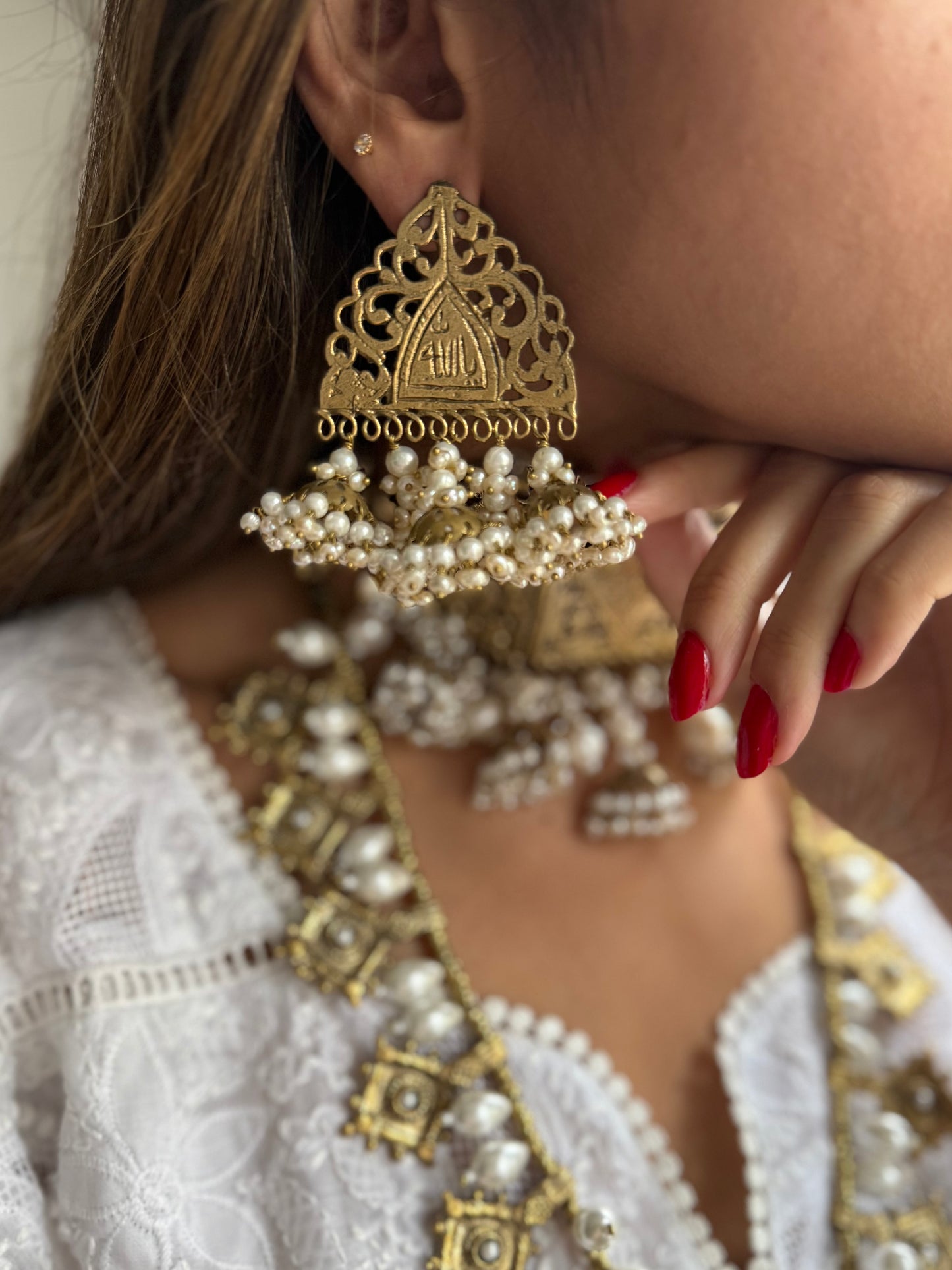 Allah REAL PEARL Choker & Jhumke Set