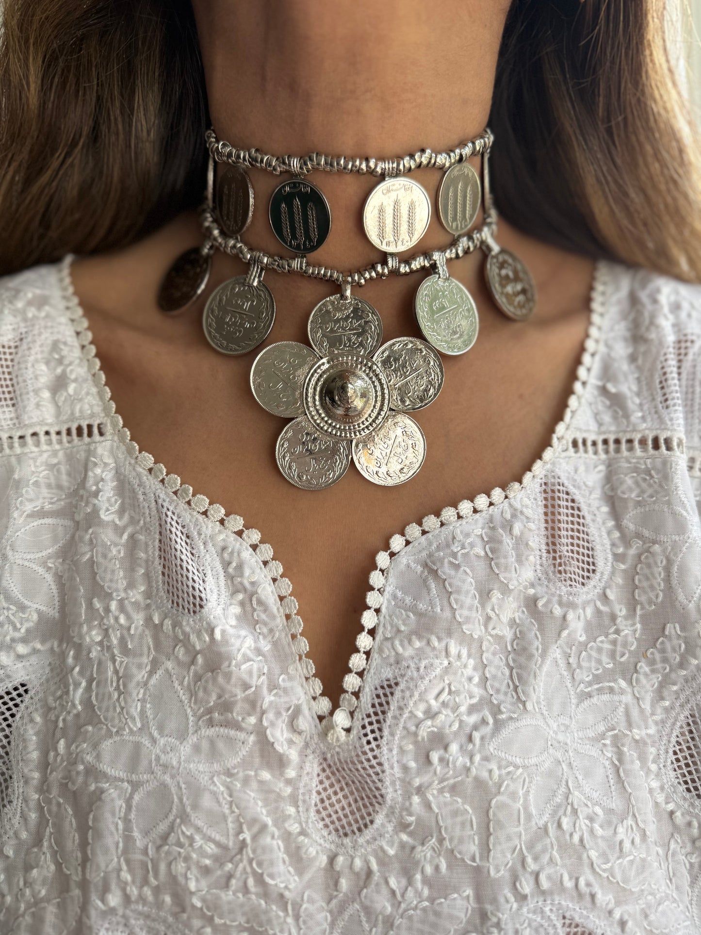 Silver Plated Old Coin Choker