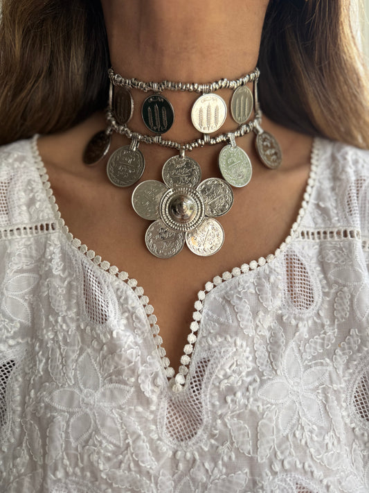 Silver Plated Old Coin Choker