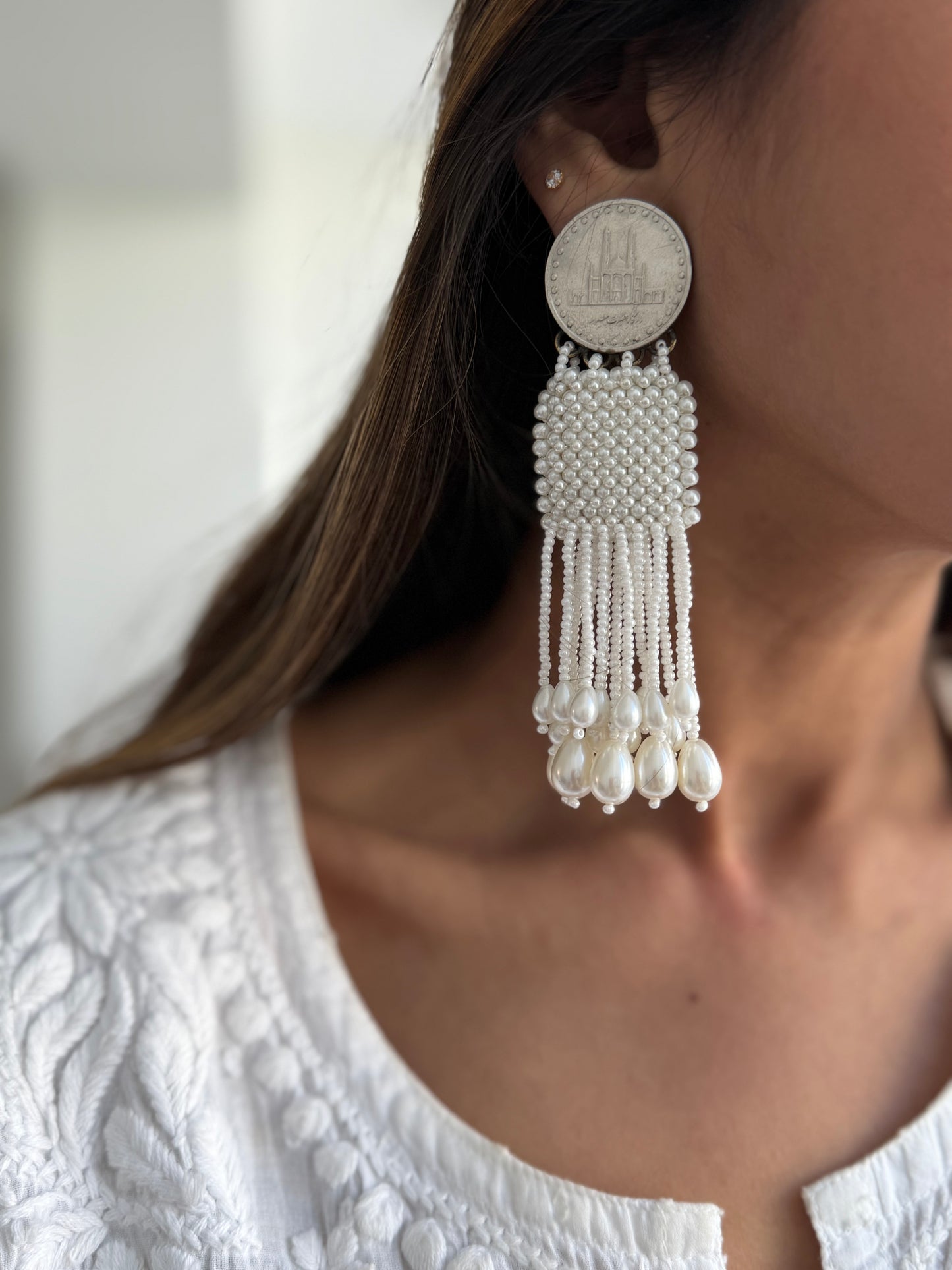 Woven Beaded Coin Earrings