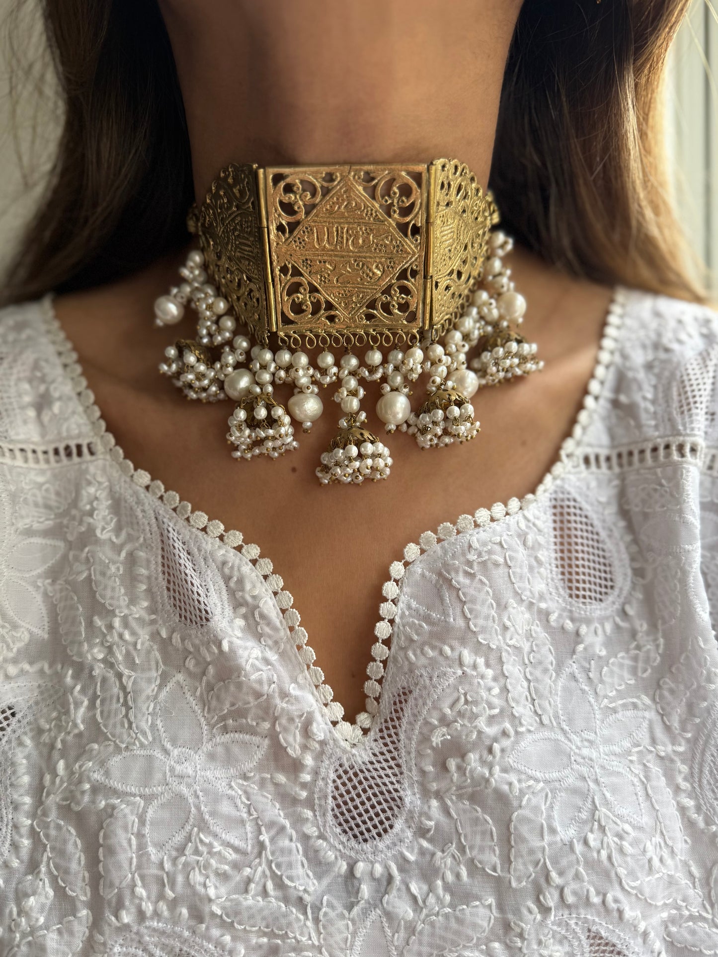 Allah REAL PEARL Choker & Jhumke Set