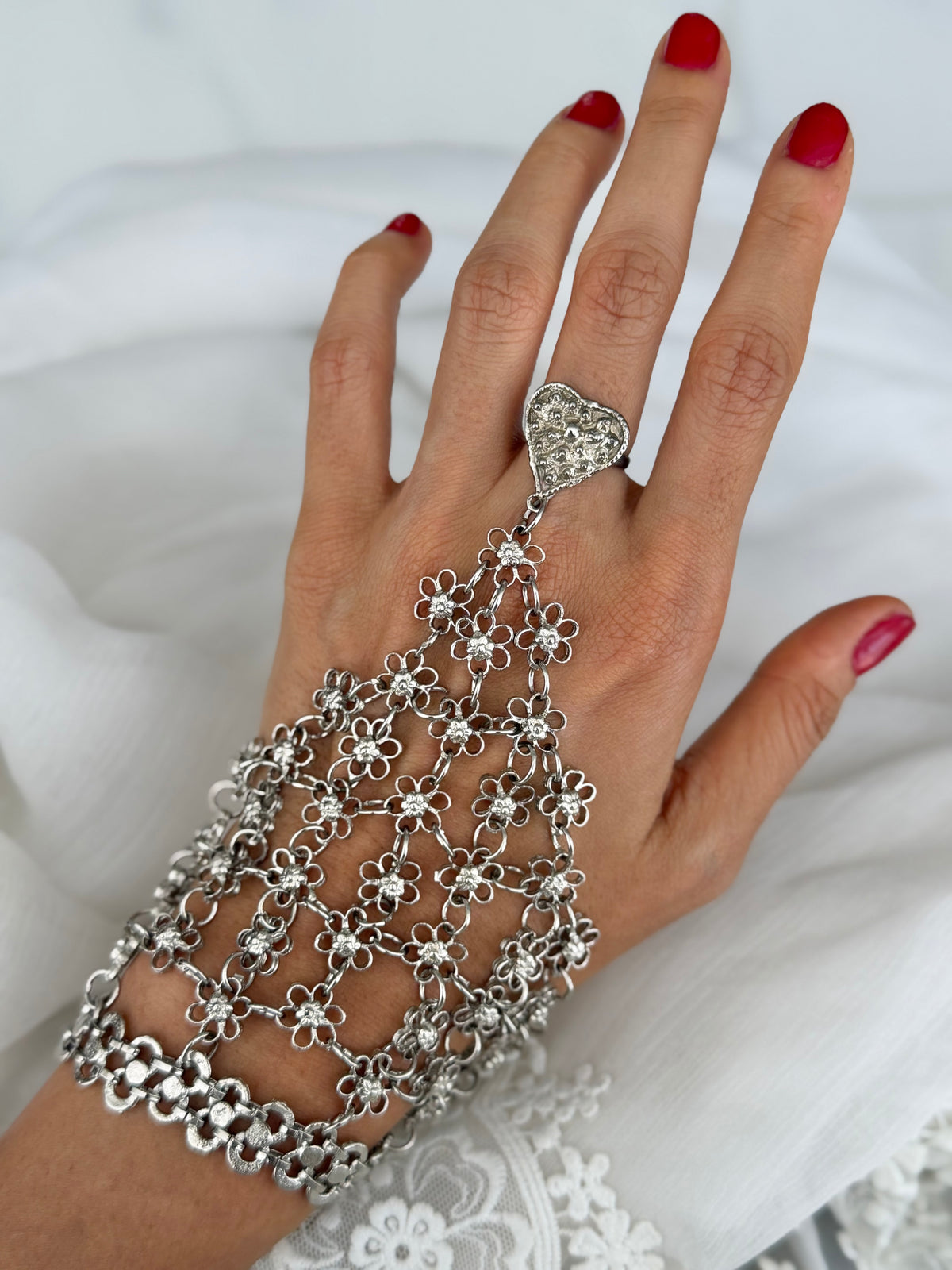 Silver Plated Filigree hathphool (single piece )