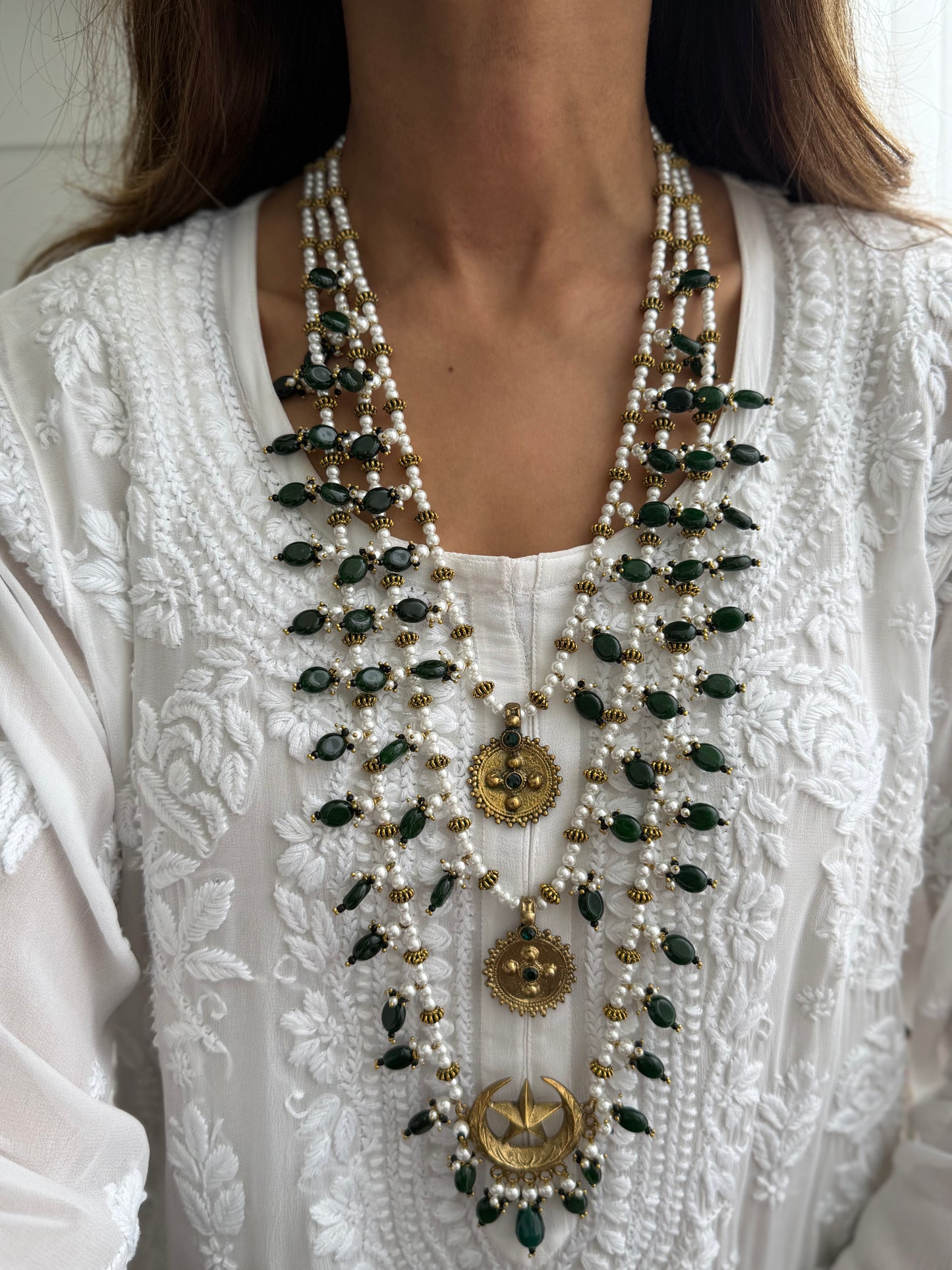 Chand Tara Teen Lara Emerald Mala