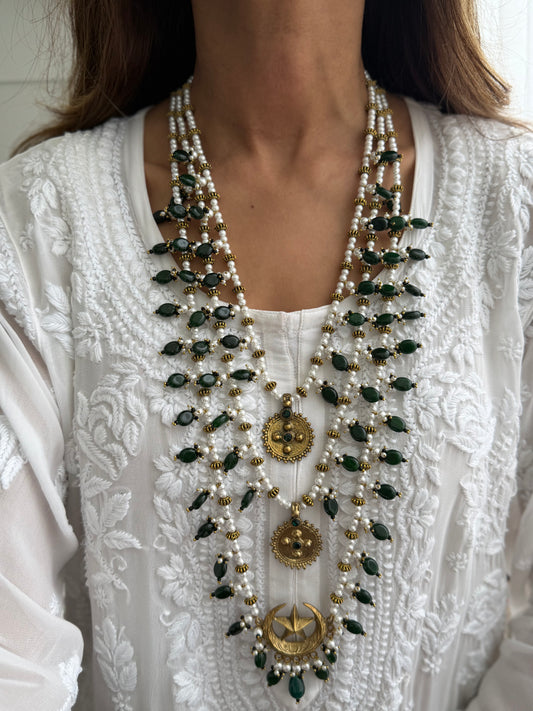 Chand Tara Teen Lara Emerald Mala