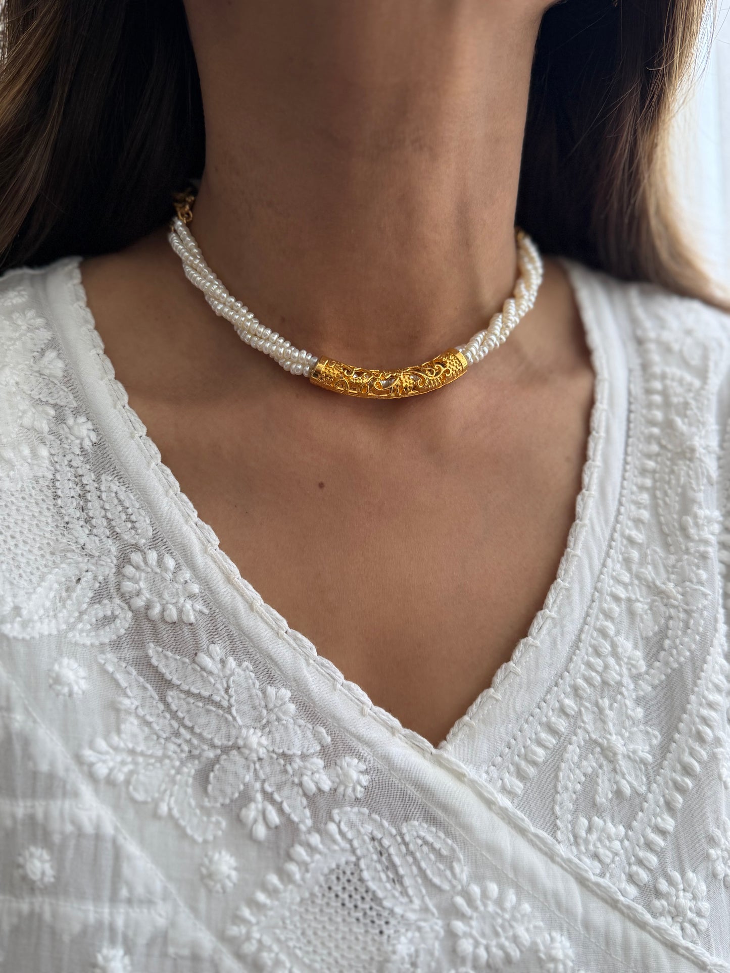 Real Pearl Gold Plated Choker