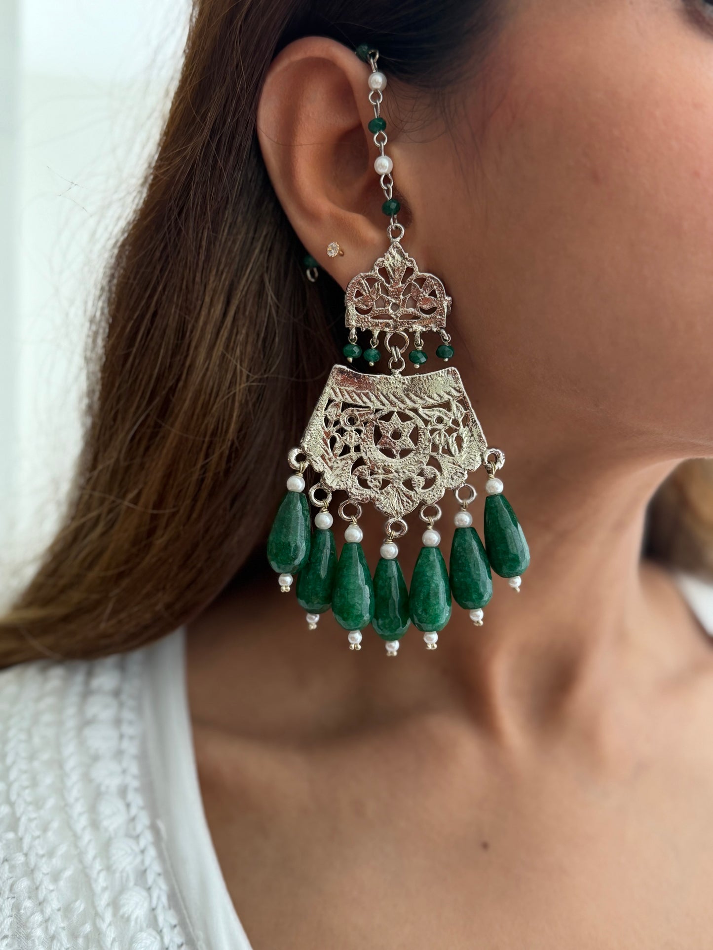 Emerald Drop Chandtara Earrings.