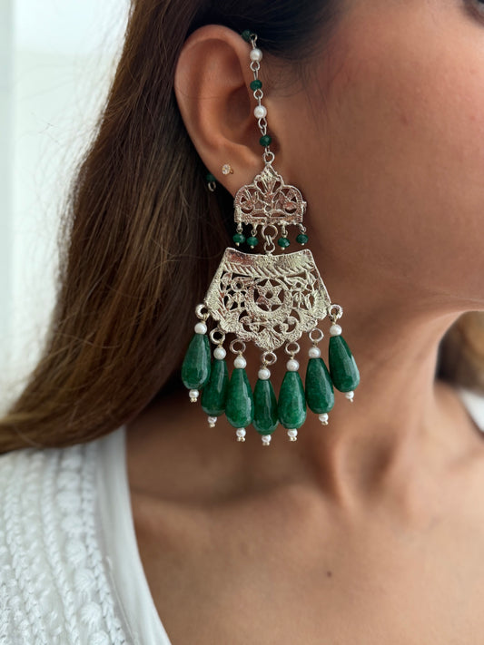 Emerald Drop Chandtara Earrings.