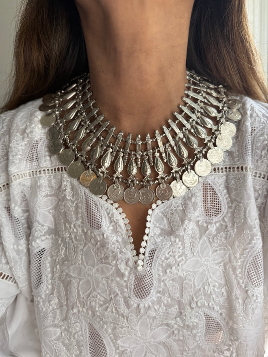 Silver Plated Bib Old coin Choker