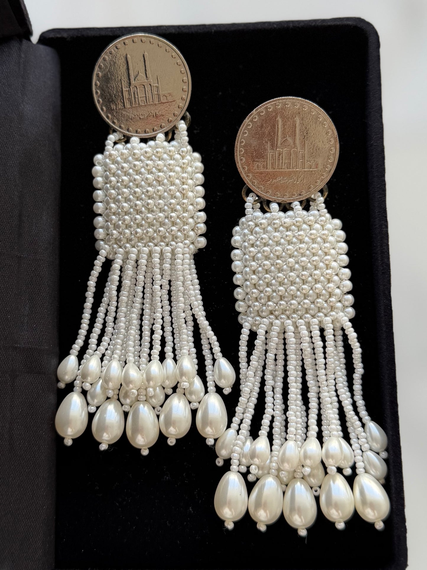 Woven Beaded Coin Earrings