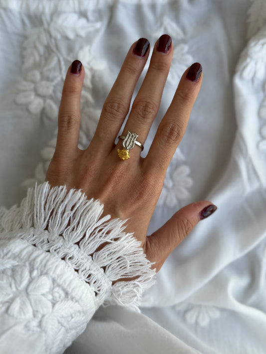 Silver and Gold Plated Lotus Ring