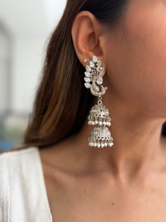 Silver Plated Peacock Jhumke