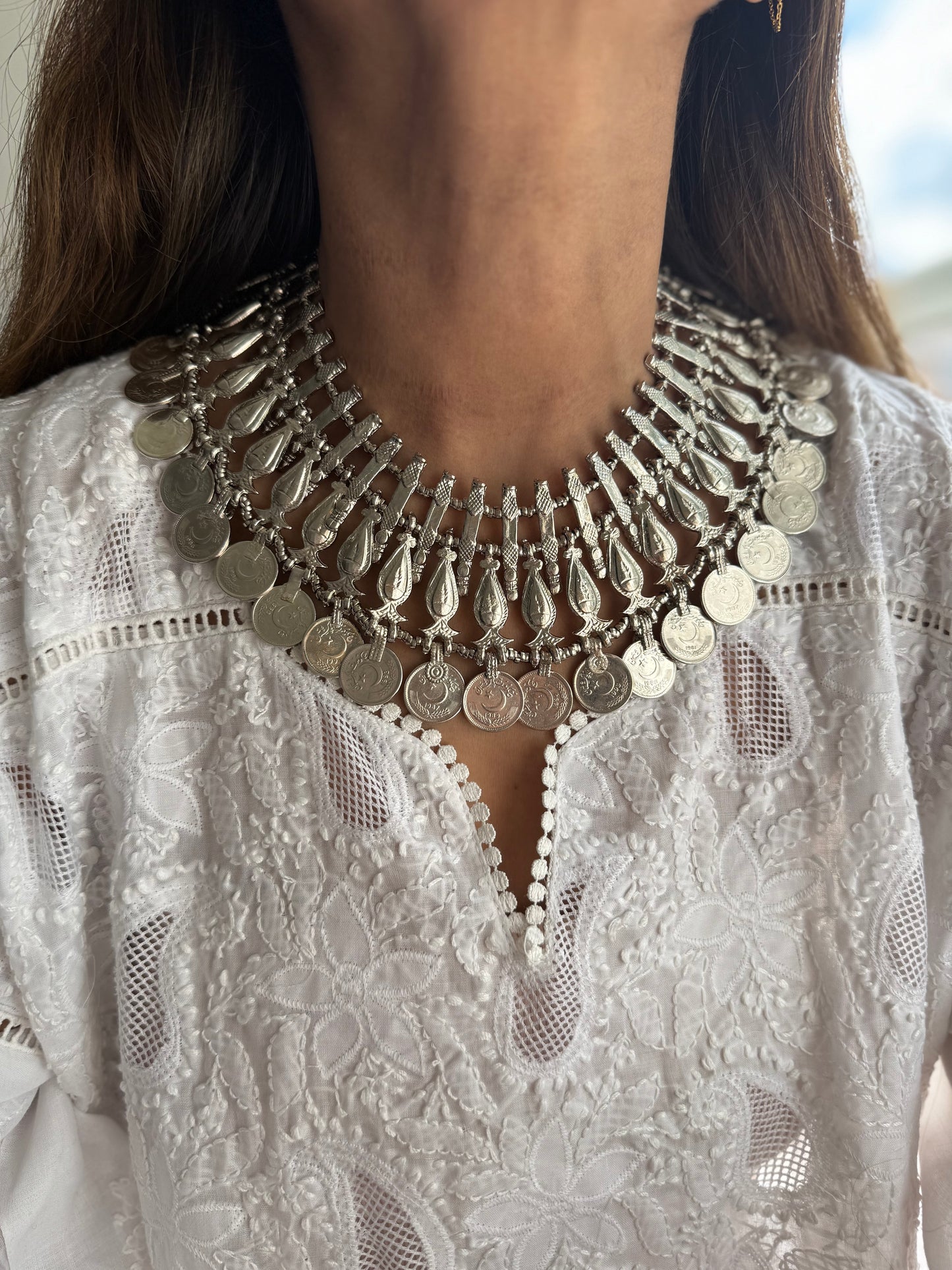 Silver Plated Bib Old coin Choker