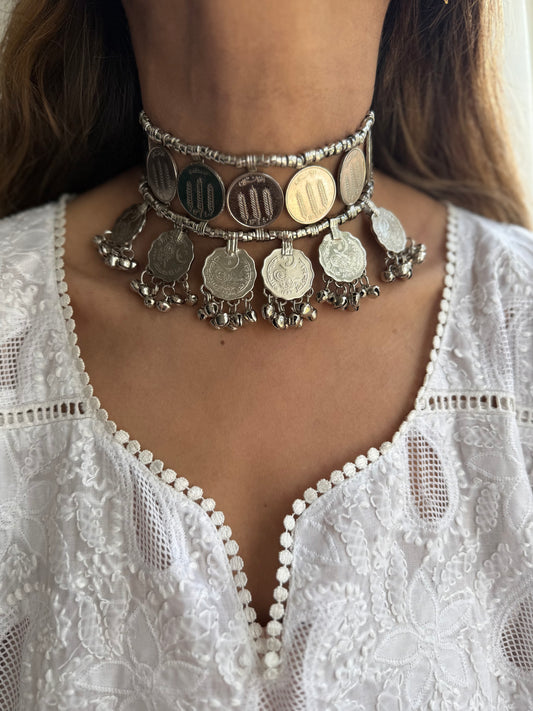 Silver plated Old coin choker