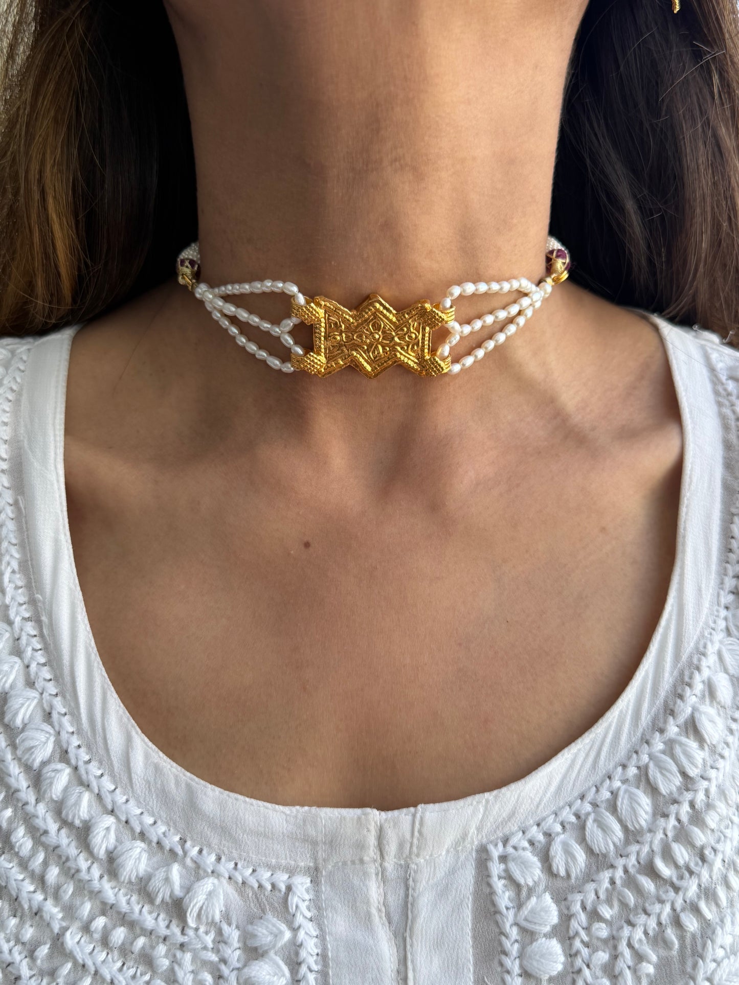 Gold Plated Real Pearl Choker