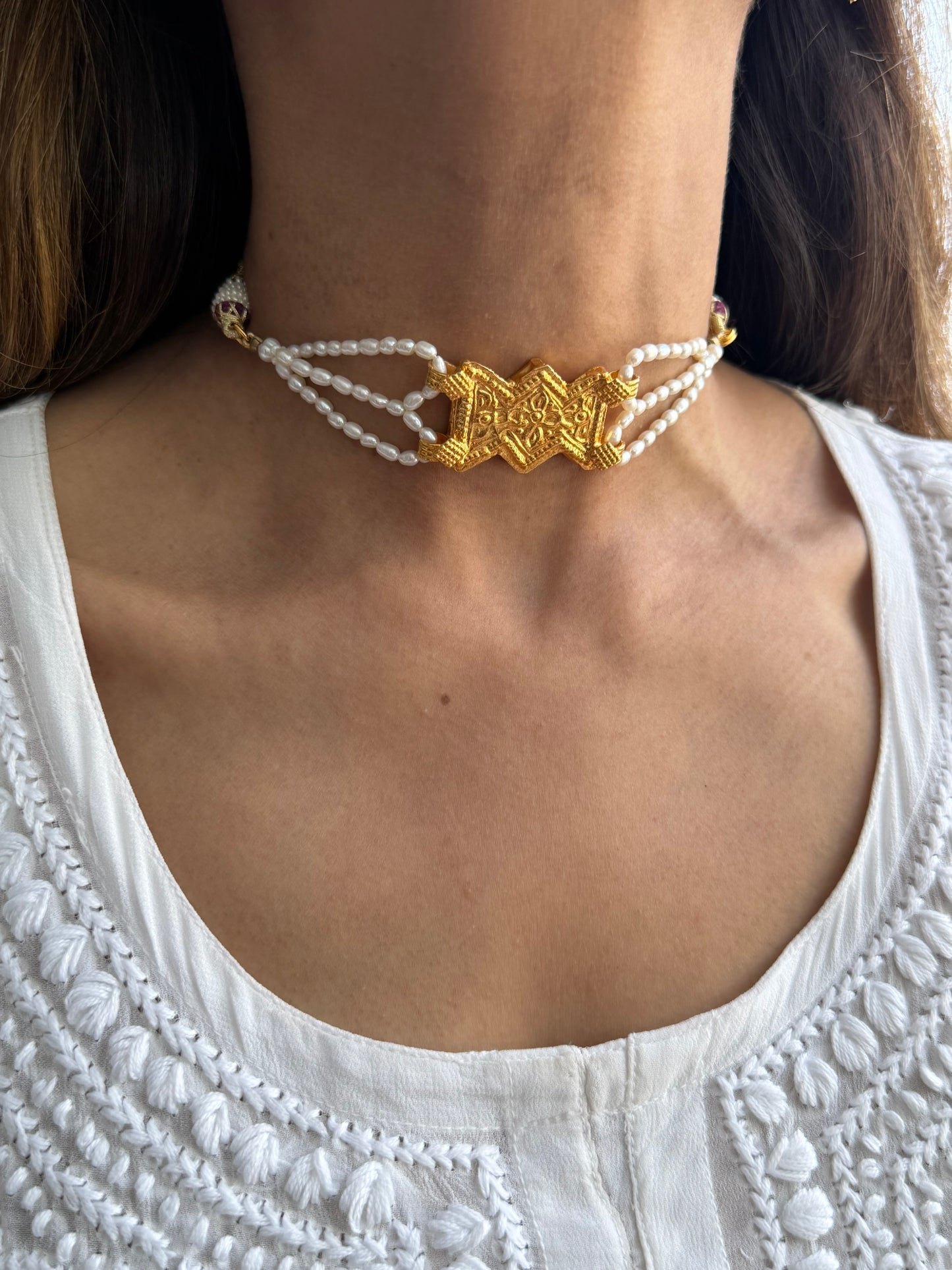 Gold Plated Real Pearl Choker