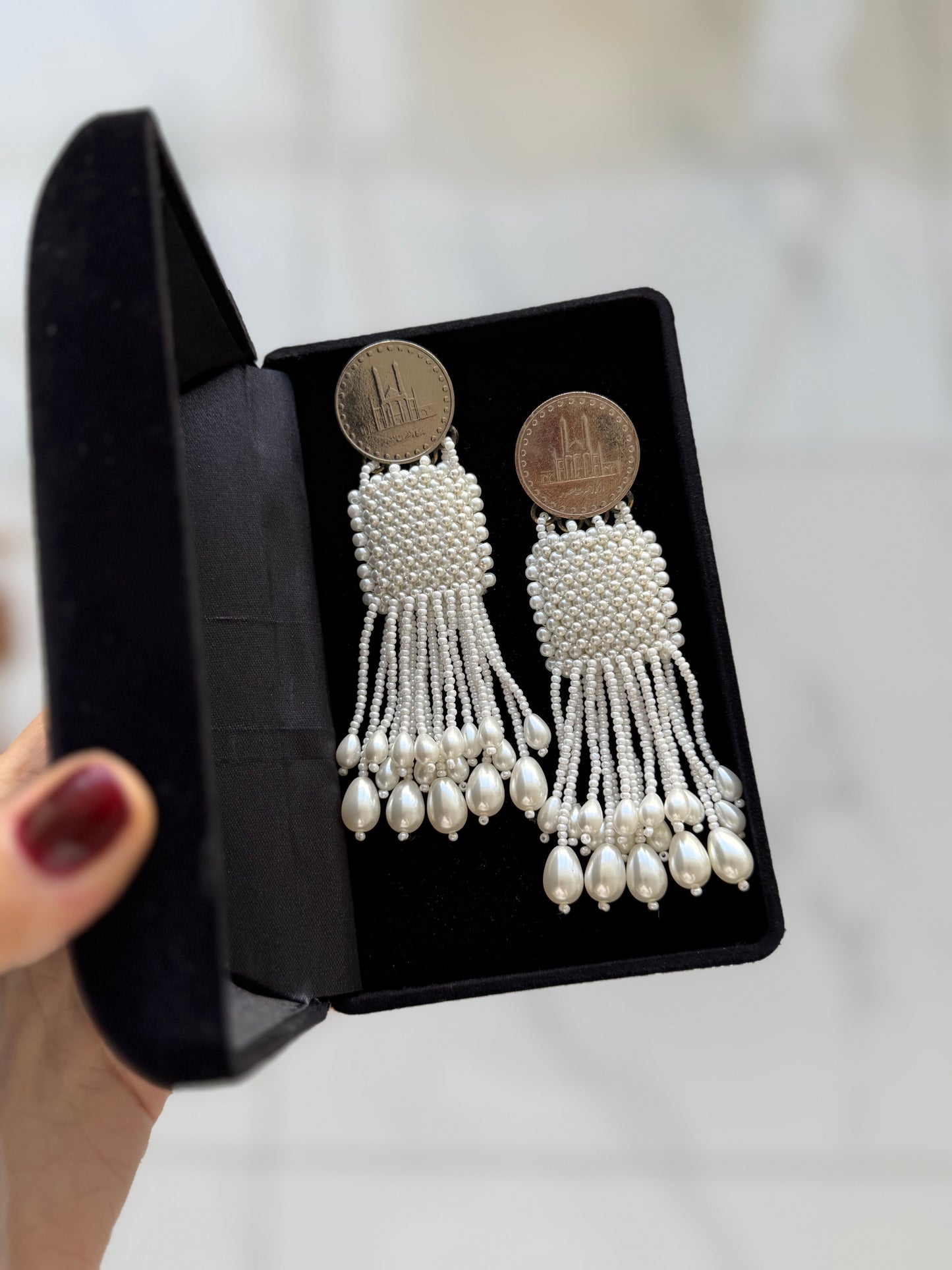 Woven Beaded Coin Earrings