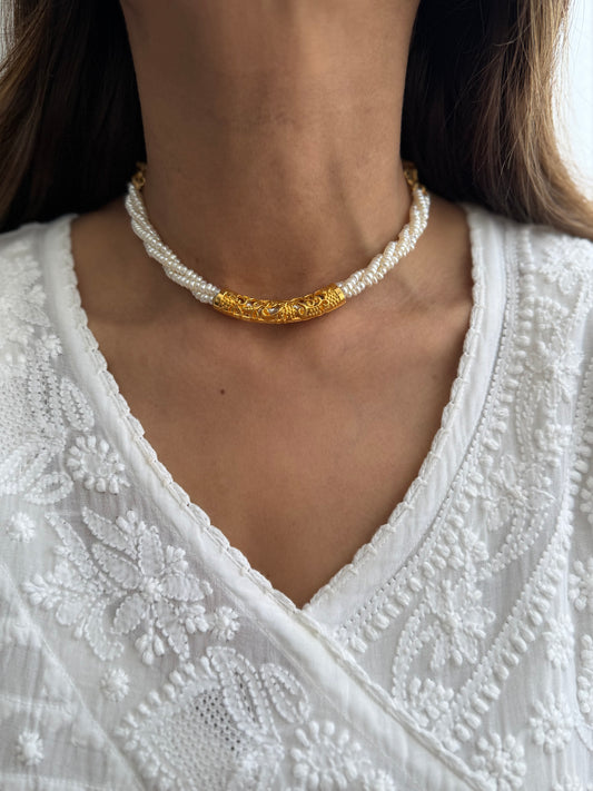 Real Pearl Gold Plated Choker