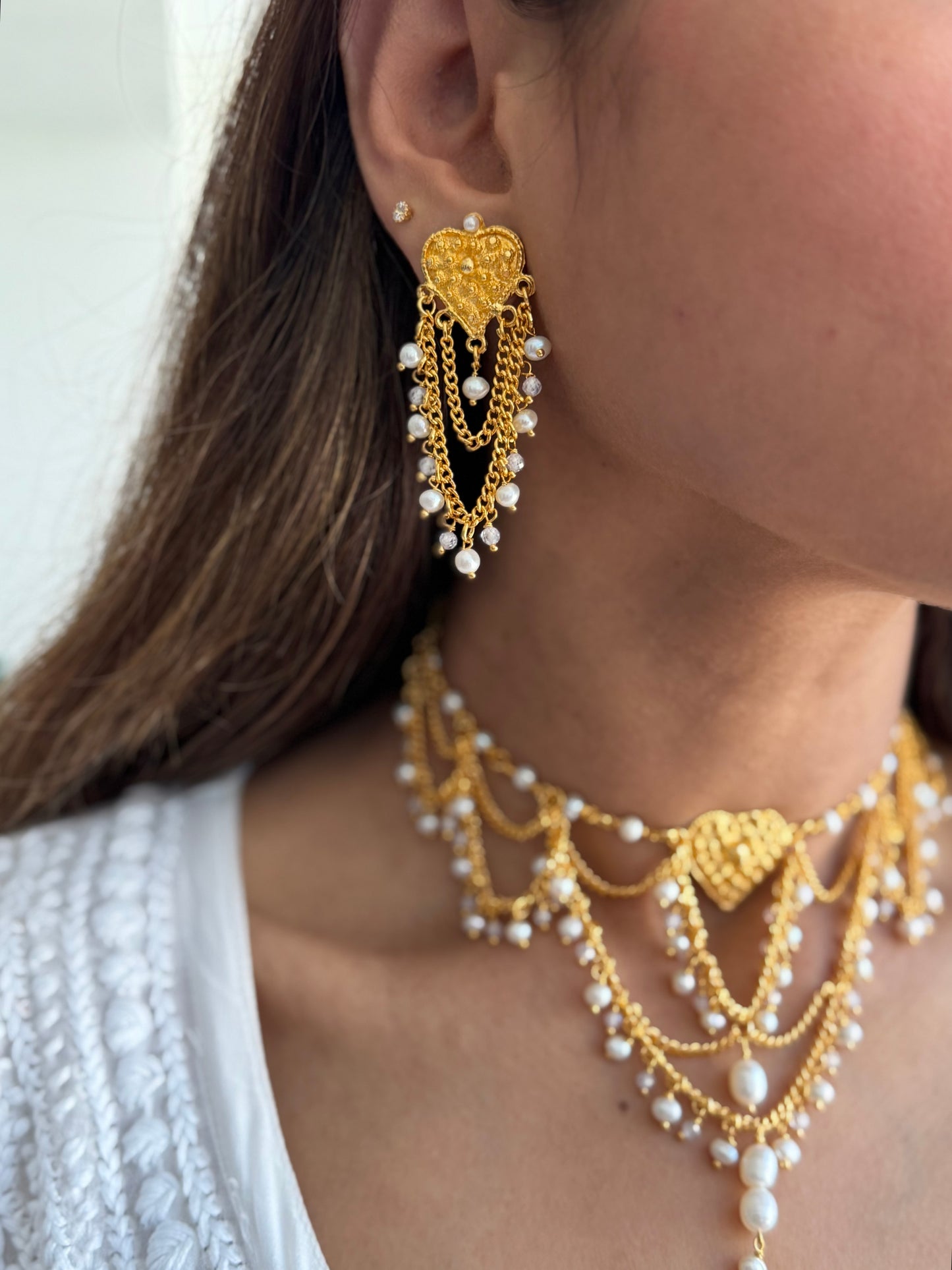 Gold Plated Pan Chain Earrings