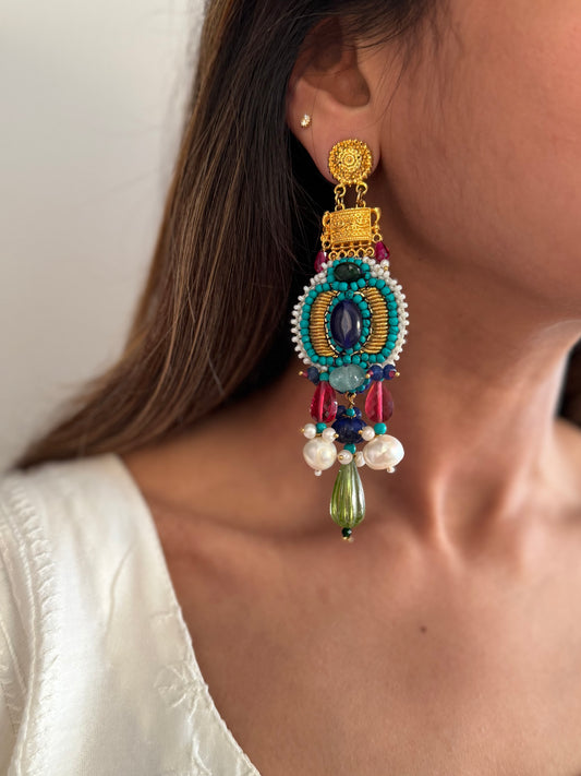 Gold Plated Azrak-e-Zamarud Earrings