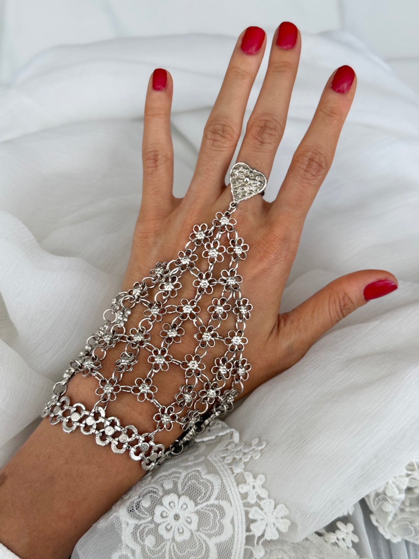 Silver Plated Filigree hathphool (single piece )