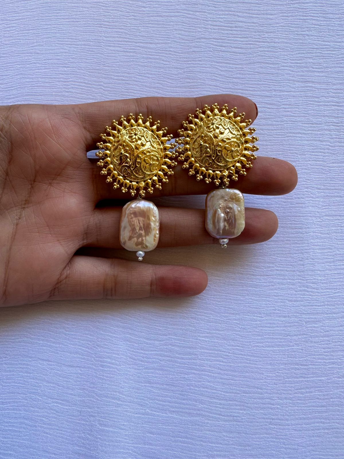 Gold plated real pearl studs