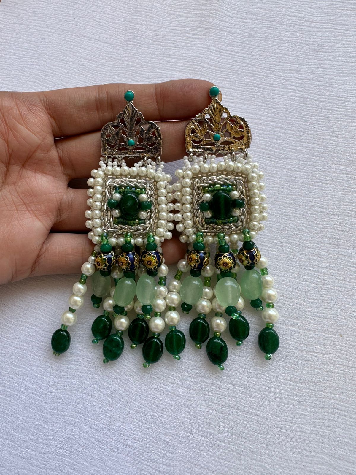 Zardoozi Emerald earrings