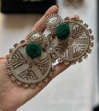 Elephant Tribal oversized Earrings with POM POM