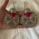 Elephant Tribal oversized Earrings with POM POM
