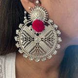 Elephant Tribal oversized Earrings with POM POM