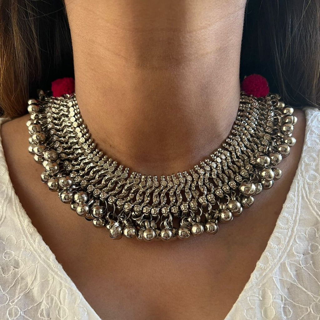 Silver Afghan Pom Pom Choker Ayesha Accessories