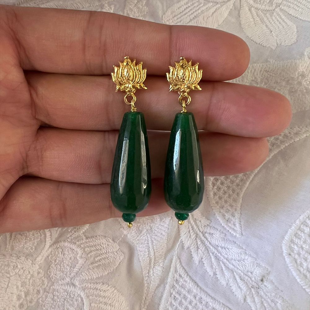Lotus x Emerald Drop Earrings