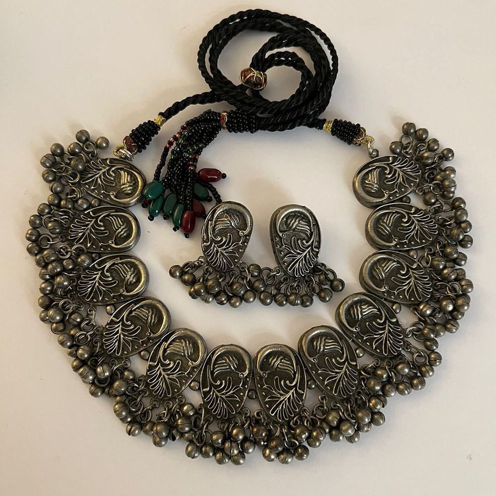 Peacock Oxidised Silver Indian Set
