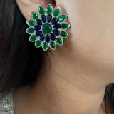 Green Onyx and Blue Sapphire Floral Studs