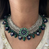 Green Onyx x Blue Sapphire Floral Choker