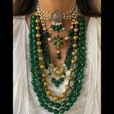 Emerald set of 3 Necklaces, 2 Malas and Chandtara Earrings