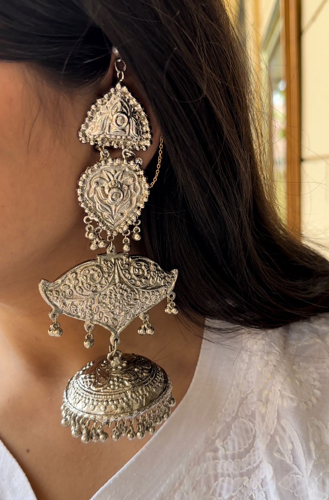 Oversized Tribal Silver Plated Jhumke